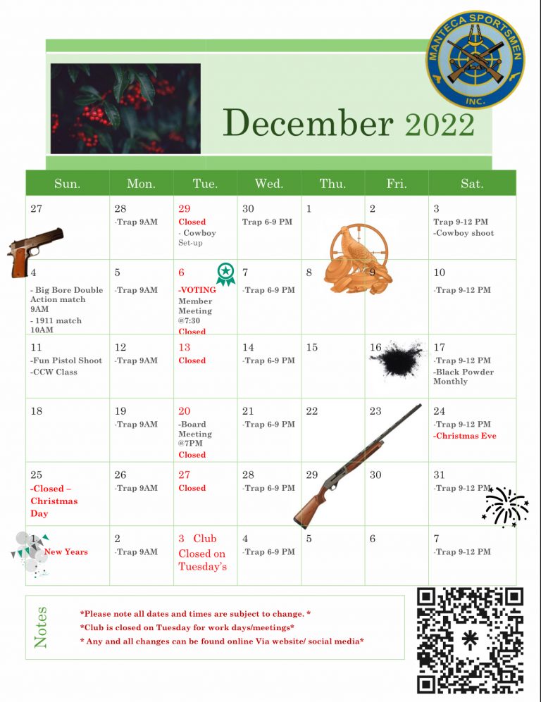 December 2022 Calendar of Events & Installation Dinner Manteca